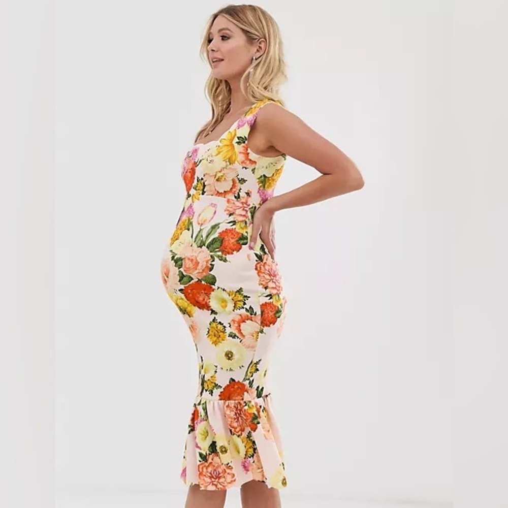 NWT ASOS maternity square neck scallop floral peplum hem dress